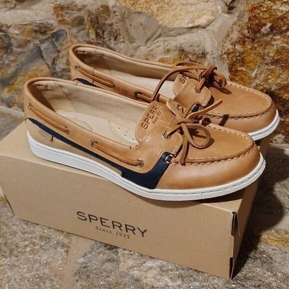 Sperry Women's Tan and Navy Loafers - Picture 1 of 6